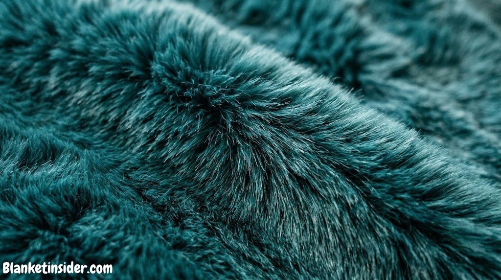 Close-up of mink blanket pile texture showing the dense, directional synthetic fur fibers that give mink blankets their characteristic look and feel